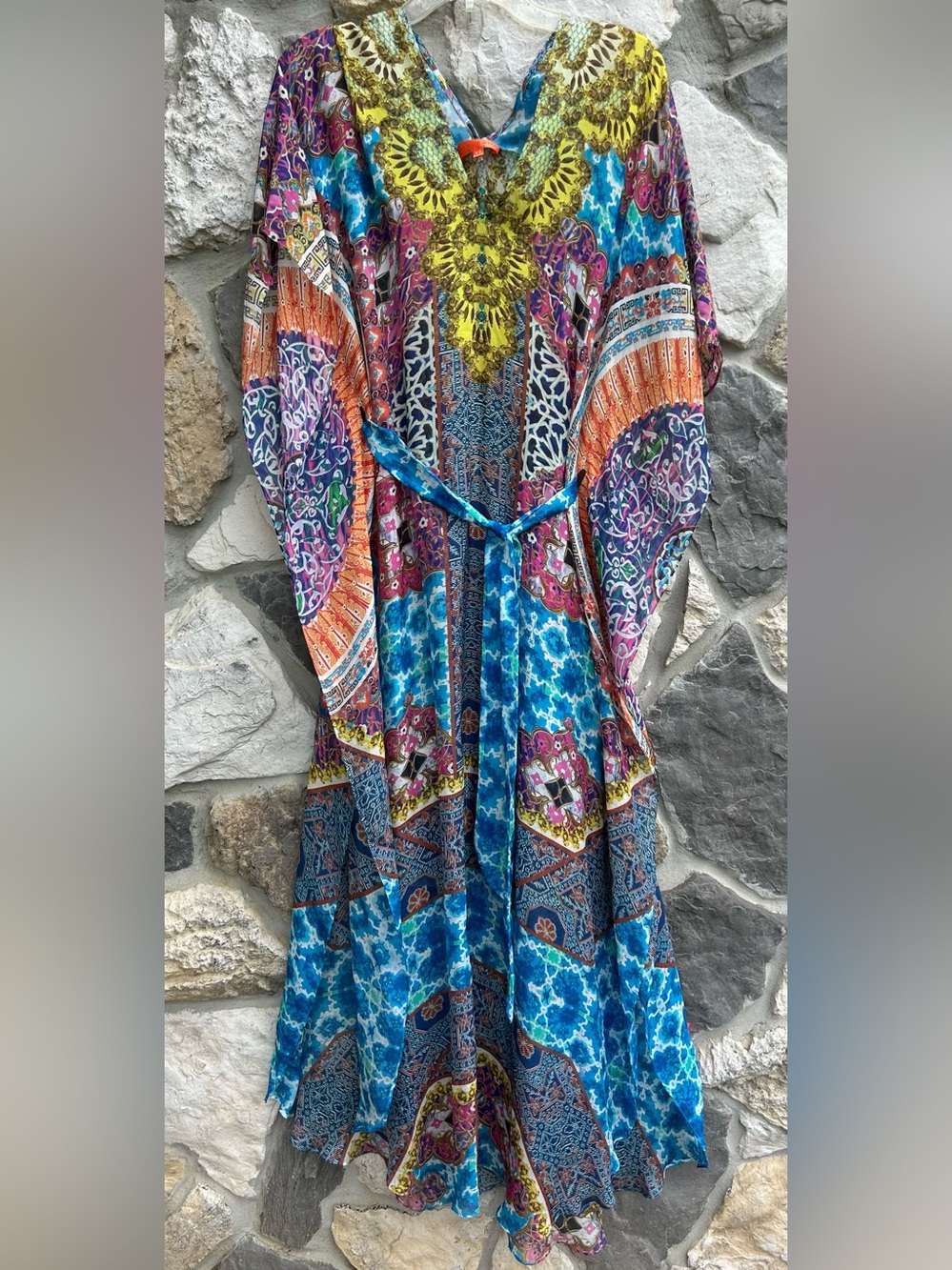 Hale Bob 100% Silk Caftan Size XS Swim Cover Up Resort Wear Cabana Beachy Boho